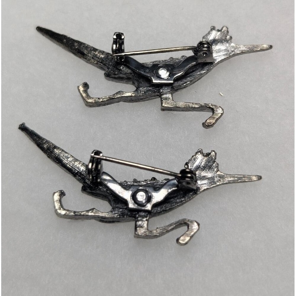Vintage Roadrunner Bird Brooch Pair Silver Tone Mid Century Novelty Set - Picture 3 of 5